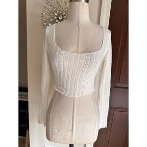 Princess Polly white ribbed cropped sweater top L/S Size 2